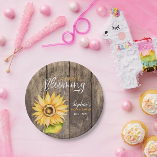 Rustikale Gelbblütendusche Pappteller (Party)