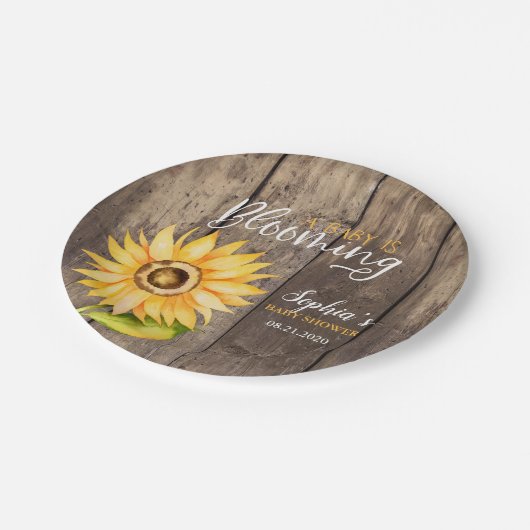 Rustikale Gelbblütendusche Pappteller (Schrägansicht)