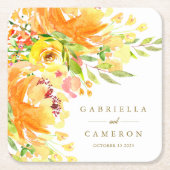 Rustikale gelbe Blumen Wasserfarben Hochzeit nach  Rechteckiger Pappuntersetzer (Vorderseite)