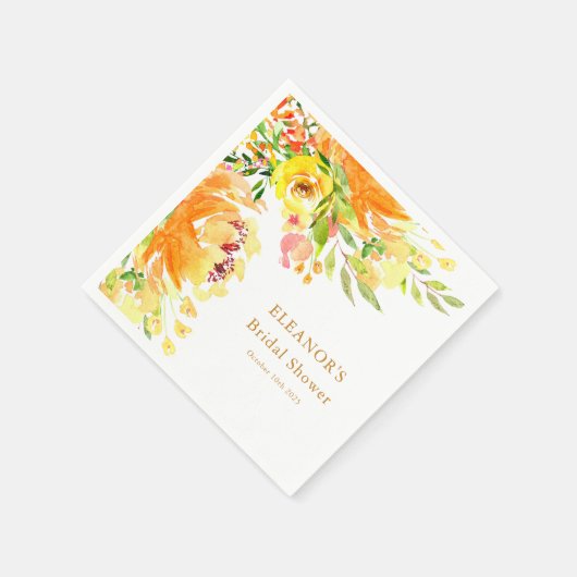 Rustikale gelbe Blumen Wasserfarbenes Brautparty Serviette (Ecke)