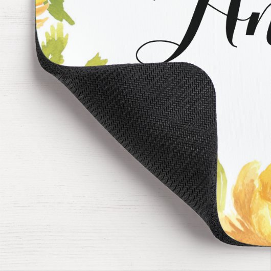 Rustikale gelbe Blüten Blumenschrift Mousepad (Ecke)