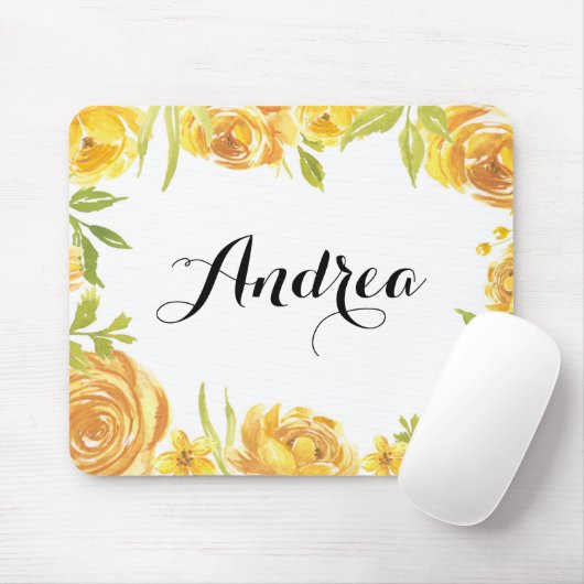 Rustikale gelbe Blüten Blumenschrift Mousepad (Mit Mouse)
