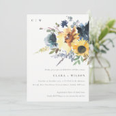 Rustikale Gelbe Navy Sonnenblumen Blumenmorgens na Einladung (Stehend Vorderseite)