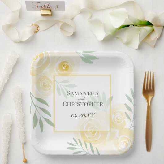 Rustikale gelbe Rosen Elegante Boho-Hochzeit Pappteller (Hochzeit)