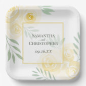 Rustikale gelbe Rosen Elegante Boho-Hochzeit Pappteller (Vorderseite)
