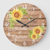 Rustikale gelbe Sonnenblume Große Uhr (Vorderseite)