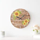 Rustikale gelbe Sonnenblume Große Uhr (Zuhause)