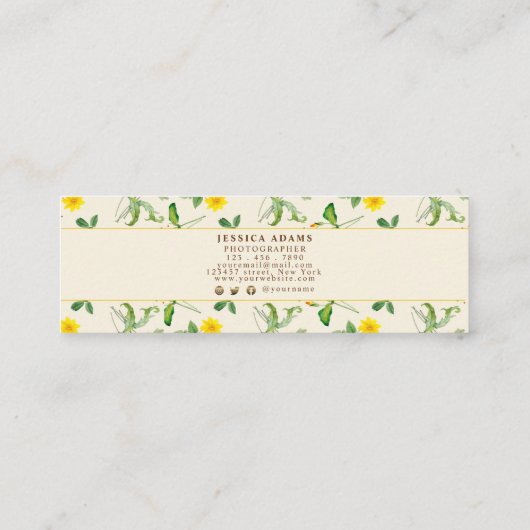 Rustikale gelbe Sonnenblume Wasserfarbenkarte Mini Visitenkarte (Rückseite)