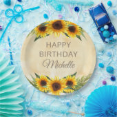 Rustikale gelbe Sonnenblumen Custom Happy Birthday Pappteller (Party)