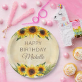 Rustikale gelbe Sonnenblumen Custom Happy Birthday Pappteller (Party)