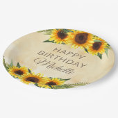 Rustikale gelbe Sonnenblumen Custom Happy Birthday Pappteller (Schrägansicht)
