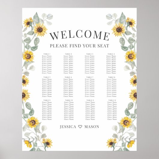 Rustikale gelbe Sonnenblumen Hochzeitsstift Poster (Vorne)