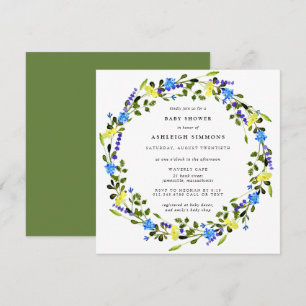 Rustikale gelbe und blaue Blumen-Baby-Shower-Einla Einladung