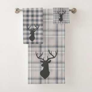 Rustikale gemütliche Farmhaus-Karode Buck-Silhouet Badhandtuch Set