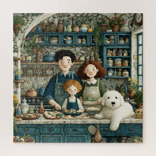 Rustikale gemütliche Kochszene mit Hund Puzzle (Vertikal)