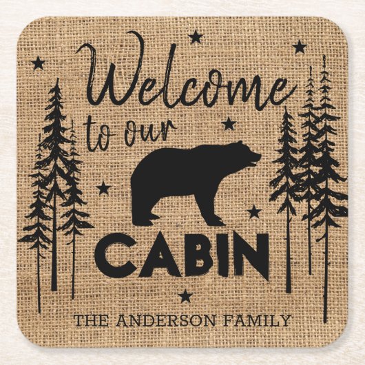 Rustikale Gemütlichkeit Willkommen in unserem Kabi Rechteckiger Pappuntersetzer (Vorderseite)