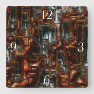 Rustikale geometrische Block 3D-Look Moderne Kunst Quadratische Wanduhr