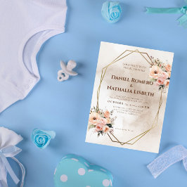 Rustikale geometrische Goldrahmen-Hochzeit Einladung