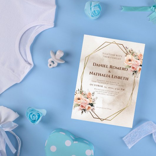 Rustikale geometrische Goldrahmen-Hochzeit Einladung