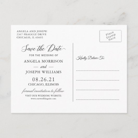 Rustikale geometrische Romantik Save the Date Ankündigungspostkarte (Rückseite)