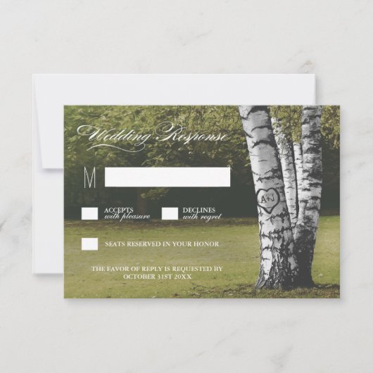 Rustikale, gepflasterte Birch Tree Hochzeitskarten RSVP Karte (Vorderseite)