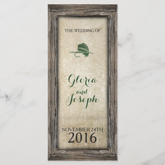 Rustikale gerahmte Angelköder-Hochzeitsprogramm Programm (Vorderseite)