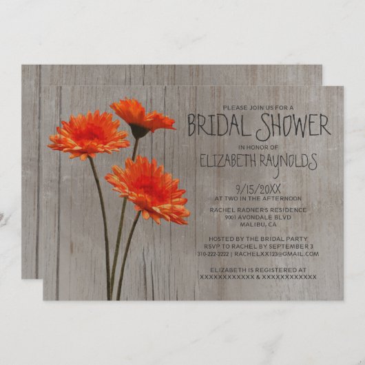 Rustikale Gerbera Daisy Brautdusche Einladungen (Vorne/Hinten)