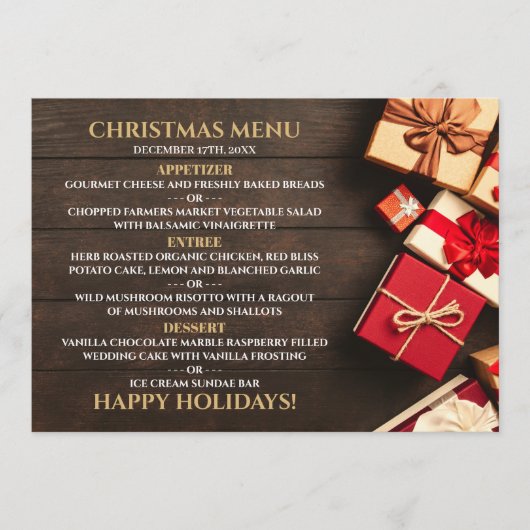 Rustikale Geschenkbox, Weihnachtsmenü Menükarte (Vorderseite)