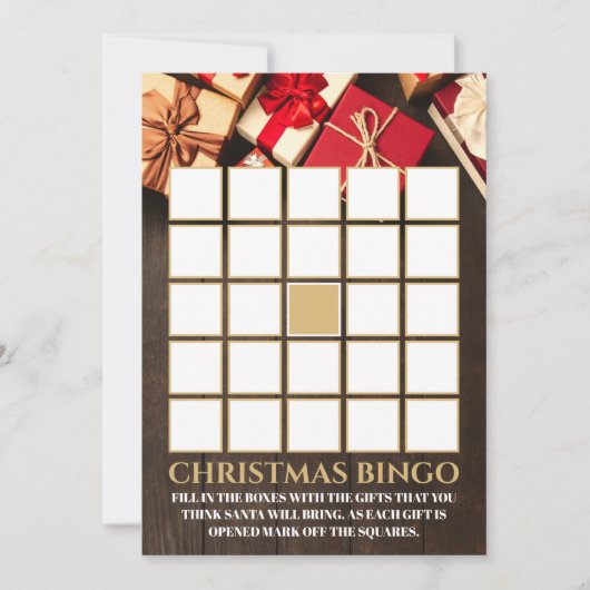 Rustikale Geschenkboxen, Weihnachts-Party Bingo Einladung (Vorderseite)