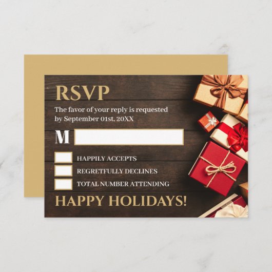 Rustikale Geschenkboxen, Weihnachts-Party-UAWG RSVP Karte (Vorne/Hinten)