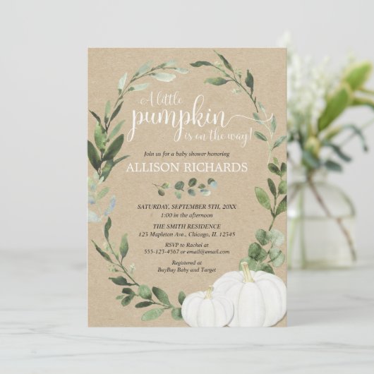 Rustikale, geschlechtsneutrale Kürbis Grünpflanzen Einladung (Stehend Vorderseite)