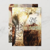 Rustikale, geschnitzte Bäume und String-Leuchten S Ankündigungspostkarte (Vorne/Hinten)
