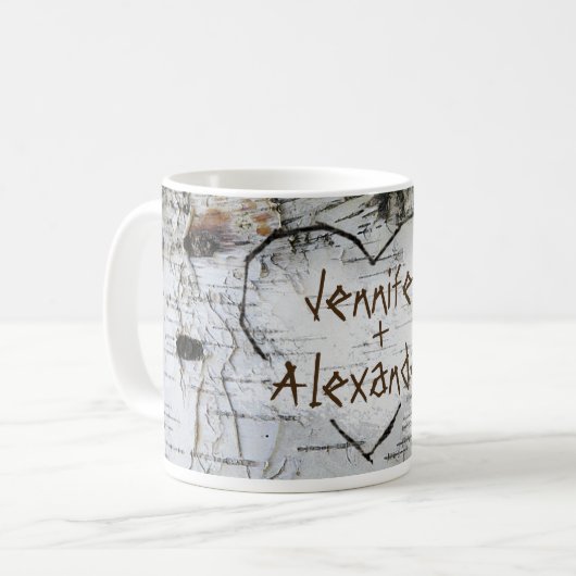 Rustikale geschnitzte Birken-Baum-Herz-Tasse Kaffeetasse (Vorderseite Links)