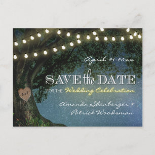 Rustikale geschnitzte Eichenbaum-Hochzeit-Save-The Ankündigungspostkarte