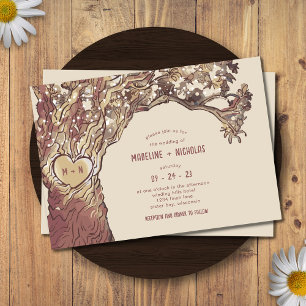 Rustikale geschnitzte Herz-Baum-Hochzeitseinladung Einladung