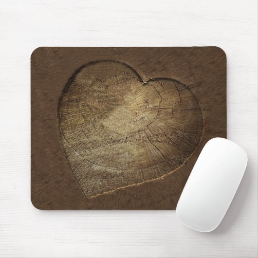 Rustikale geschnitzte Herz-Eichen-Scheibe Mousepad (Mit Mouse)