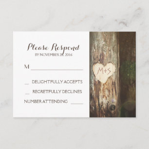 Rustikale geschnitzte Herzbaumhochzeit UAWG-Karten RSVP Karte