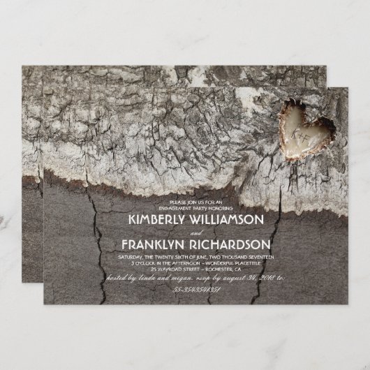 Rustikale, geschnitzte Holz-Herz-Baumhütte Einladung (Vorne/Hinten)