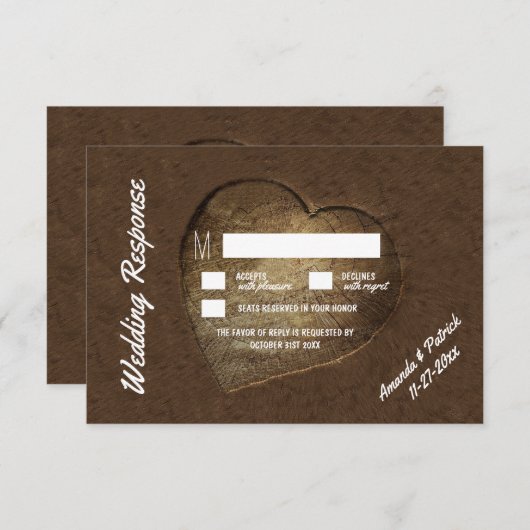 Rustikale, geschnitzte Treppenkarten für Hochzeits RSVP Karte (Vorne/Hinten)