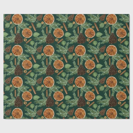 Rustikale getrocknete Orange Kiefern Grüne Weihnac Geschenkpapier (Saum)