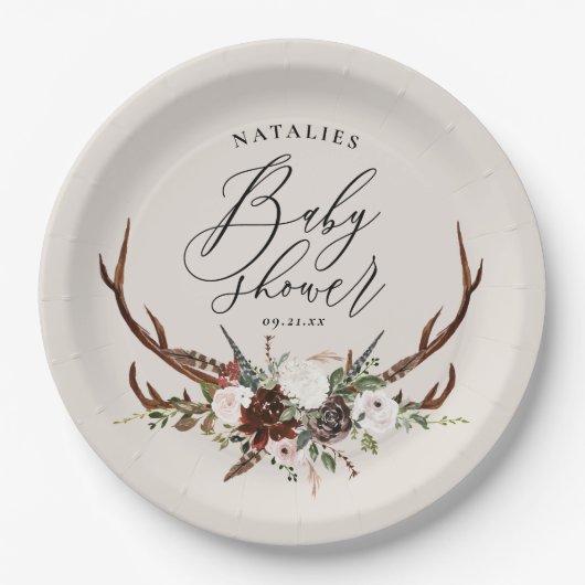 Rustikale Gewächshäuser Aquarell Blütendusche Pappteller (Vorderseite)