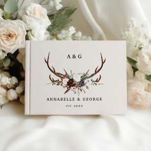 Rustikale Geweih-Blumen-Hochzeit Boho-Waldland Gästebuch