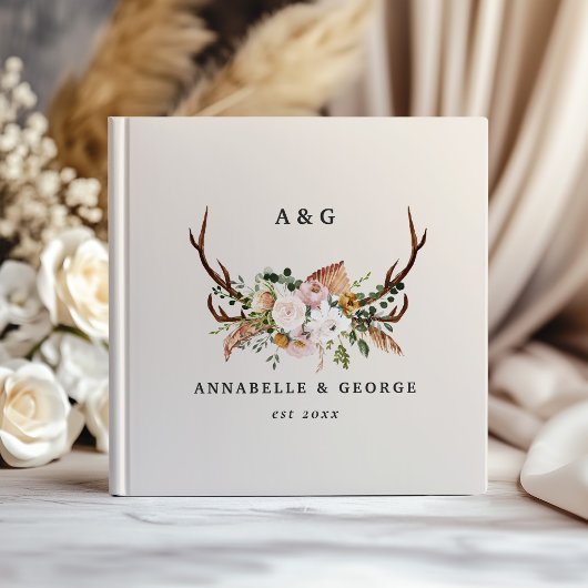 Rustikale Geweih-Blumen-Hochzeit Boho-Waldland Gästebuch