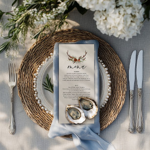 Rustikale Geweih-Blumen-Hochzeit Boho Woodland Menükarte