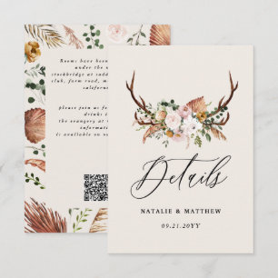 Rustikale Geweih-Blumen-Hochzeits-Wald-Boho-Detail Begleitkarte