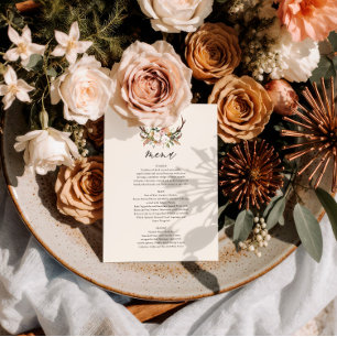 Rustikale Geweih-Blumen-Hochzeitsmenü Boho Woodlan Menükarte