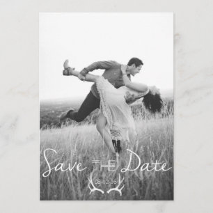 Rustikale Geweih-Grafik Weiße Save-the-Date-Kart Einladung