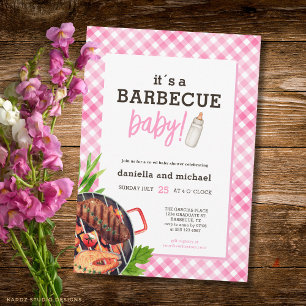 Rustikale Gingham-Barbecue-Baby-Party Einladung