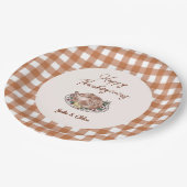 Rustikale Gingham-Erntedankfest-Tafel Pappteller (Schrägansicht)