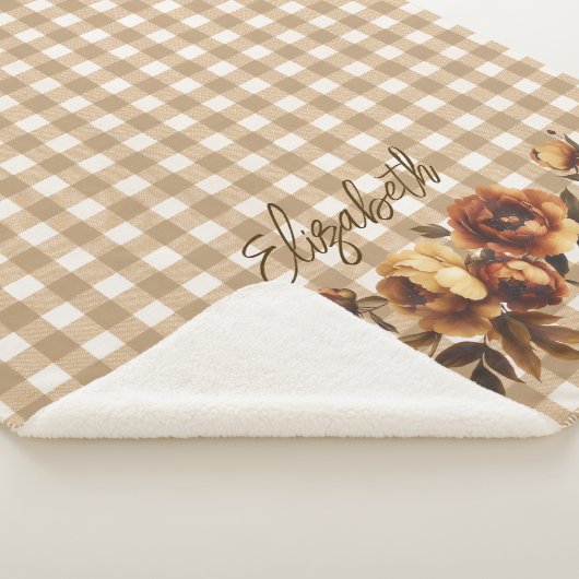 Rustikale Gingham Fall-Rose Personalisiert Sherpadecke (3/4)